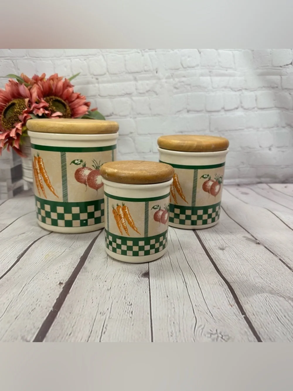 vtg Himark vegetable medley Canister Set 3pc cottage country farmhouse 90s retro